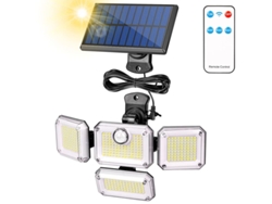 Lámpara solar para exteriores, 333 LED/3 modos, resistente al agua, proyector solar LED para exteriores, foco solar, ángulo de iluminación de 240° con control remoto, cable de 5 m.