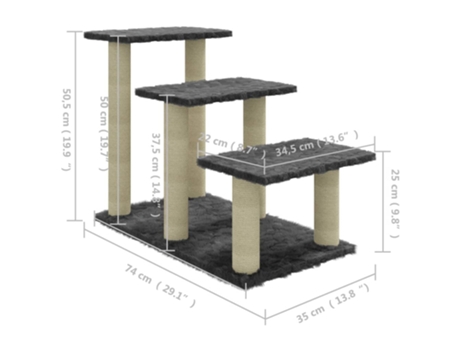 vidaXL Rascador para gatos con postes de sisal gris oscuro 50,5 cm