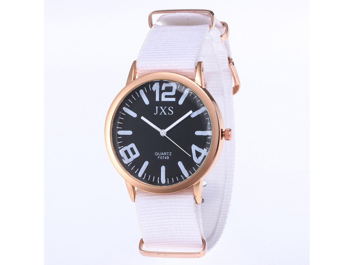 Reloj De Pulsera De Nylon Para Mujer Y Hombre Estudiante De Moda Cuarzo J56 Blanco