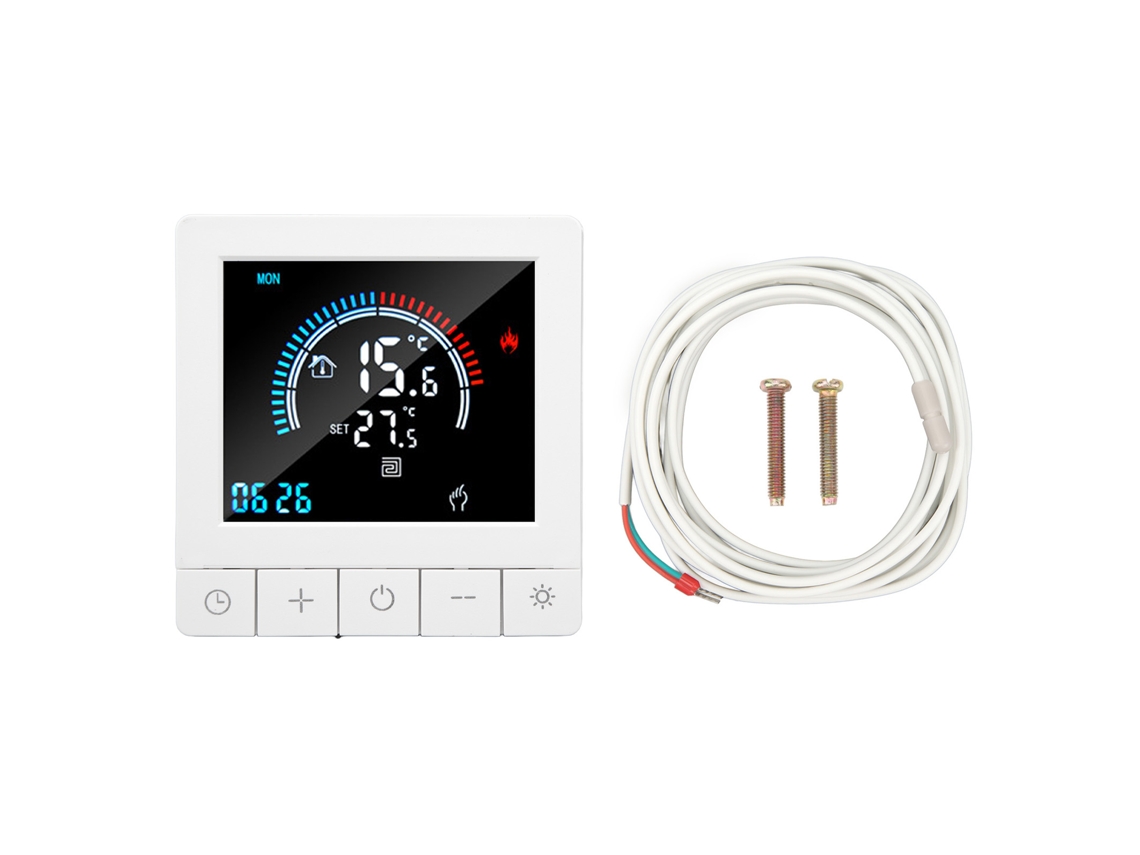 Termostato De Aquecimento De Piso Com Tela Lcd Touch Controle Inteligente Programável Ac 90‑240v 16a Cabeamento 3m
