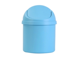 Papelera compacta para escritorio y hogar con tapa íntima, color azul