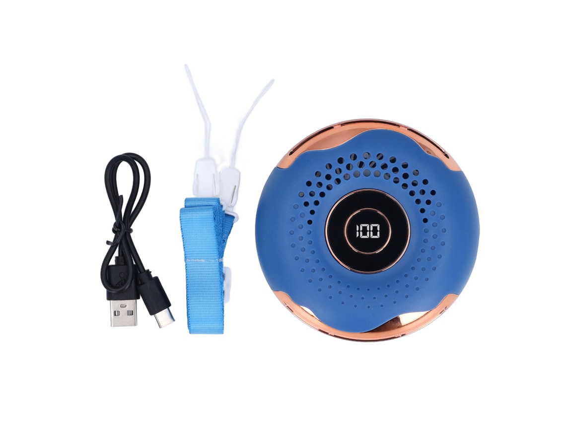 Ats-ventilador Portátil De Cuello Con Lanyard Clip De Cintura Recargable Sin Aspas Led Azul