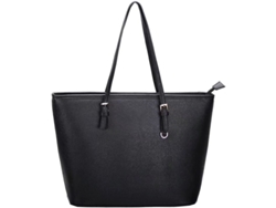 Bolso De Mano Grande De Mujer En Piel Sintética Negra, Elegante, Con Cierre De Cremallera, Ideal Para El Trabajo, Viajes Y Compras.