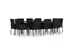 Conjunto 11 de comedor jardín VIDAXL con cojines ratán sintético negro