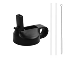 Rebe-tampa con pajita para botella ancha, tapa extraíble con anillo para el dedo, repuesto a prueba de fugas (negro)