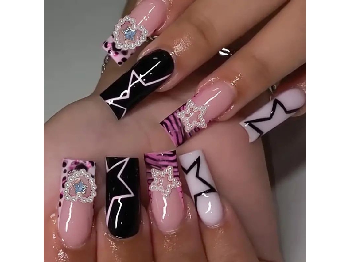 Uñas Postizas Medianas Cuadradas De Color Rosa, Con Puntas Para Manicura Francesa, Pegamento Y Accesorios (set Completo).