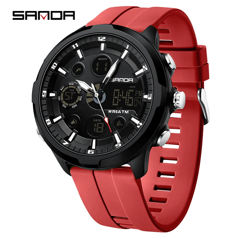 Reloj Digital De Lujo Para Hombre (rojo), Resistente Al Agua Hasta 50 Metros, De Cuarzo.