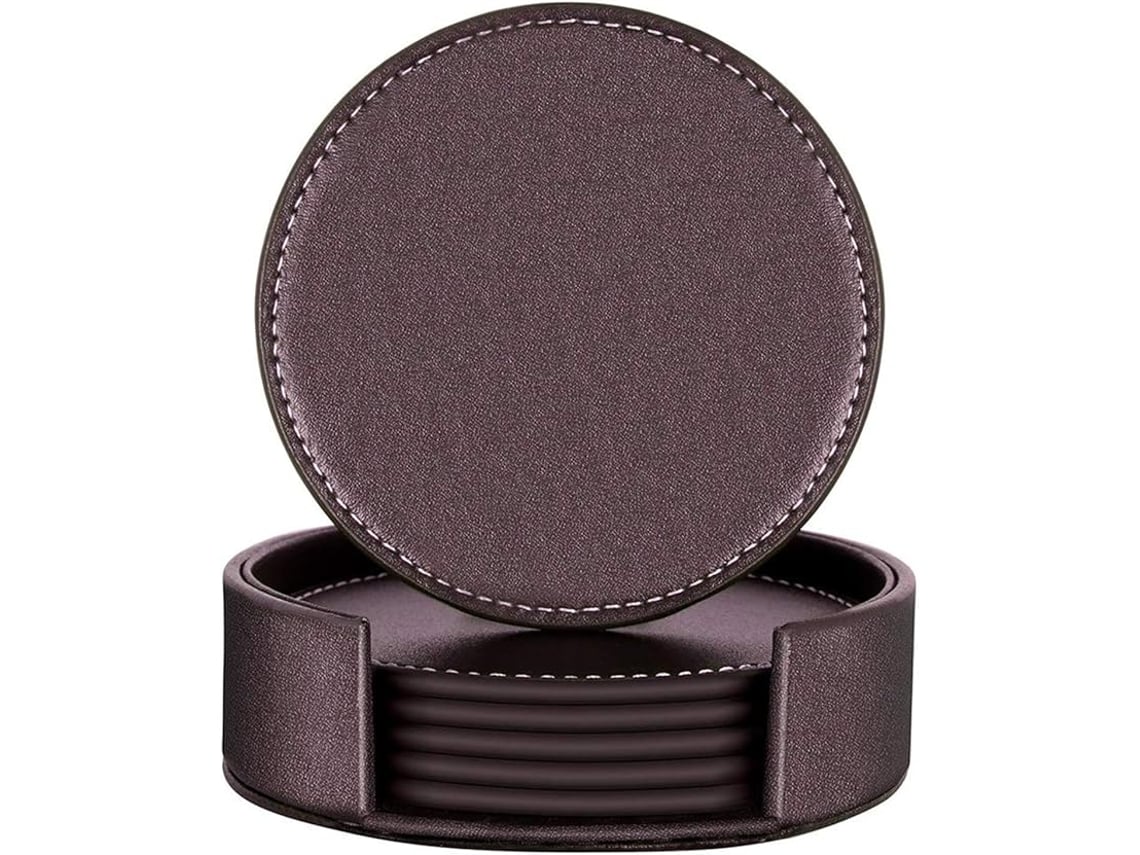 6 Almofadas Para Xícaras De Material Pu - Estilo Retro - Marrom, Redondas - Para Bebidas, Bares E Cafeterias