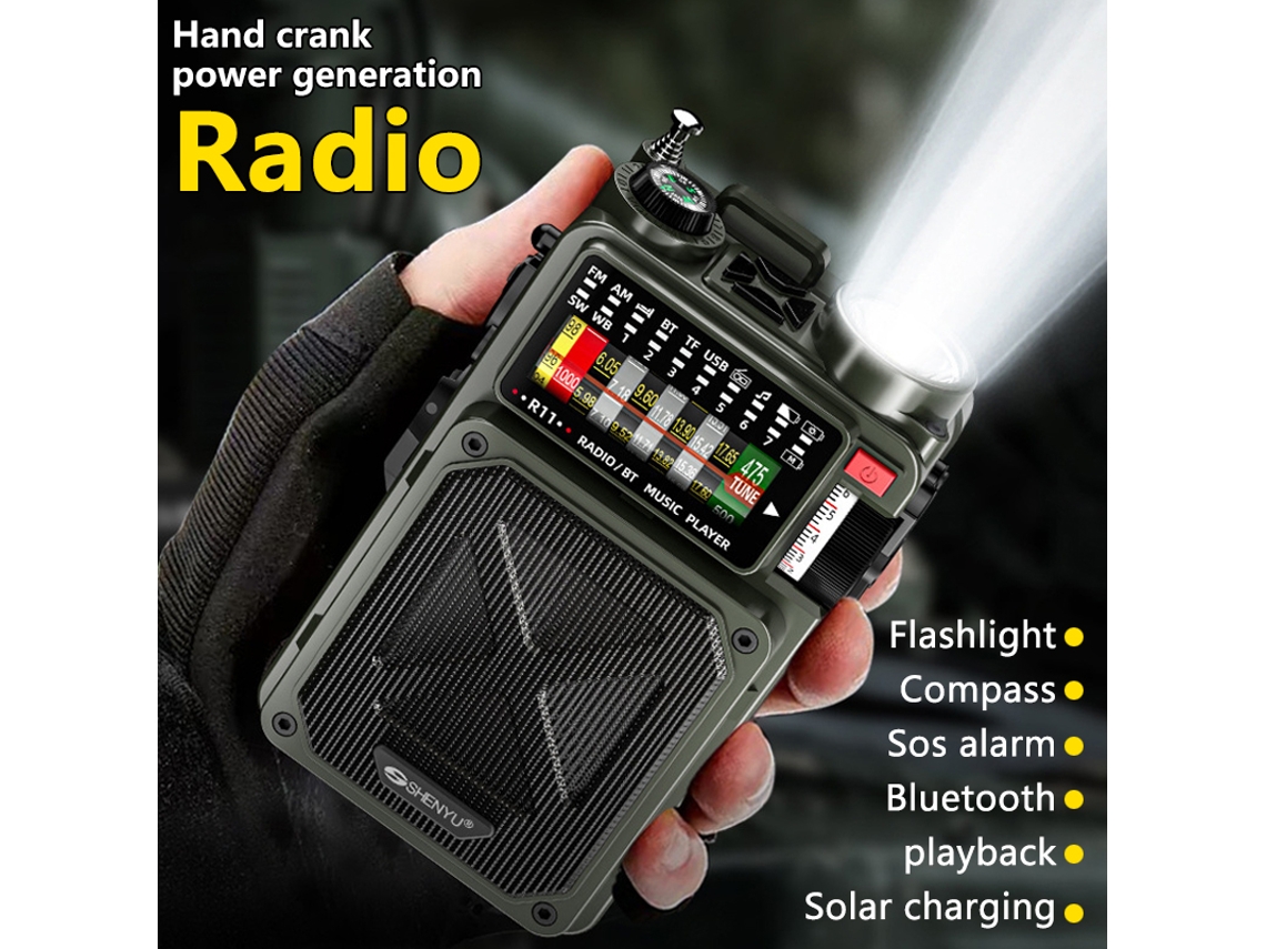 Radio de emergencia solar vintage Viewleaf con manivela, dinamo, AM/FM/SW, Bluetooth 5.0, altavoz, linterna y alarma SOS