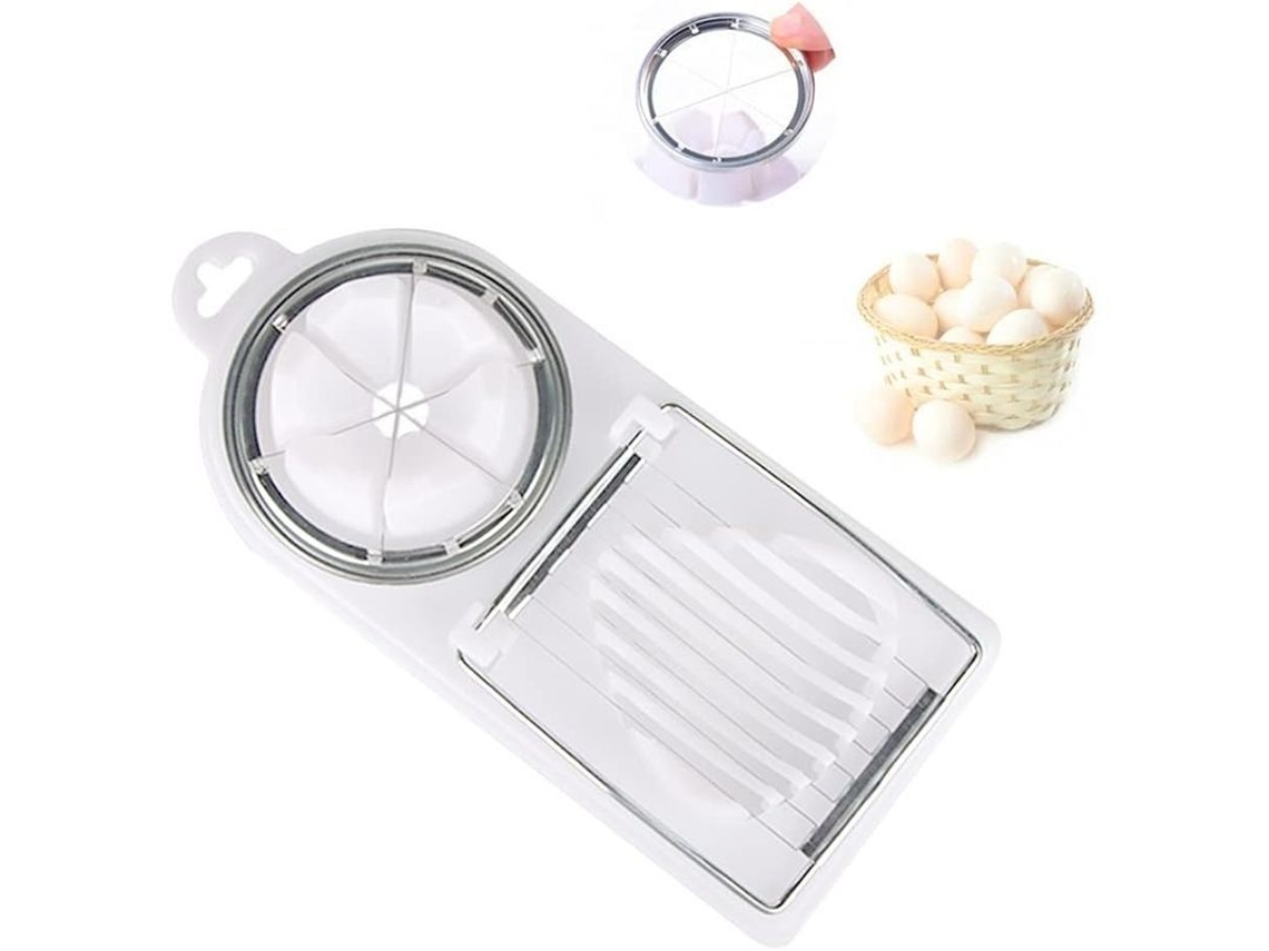 Cortador de huevos manual Rebe de acero inoxidable con base de plástico para huevos, frutas y verduras.