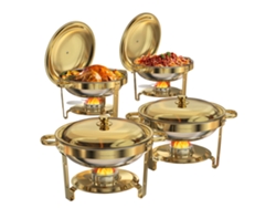 Calentador de alimentos de acero inoxidable con elegante diseño chapado en oro, paquete de 4 unidades.