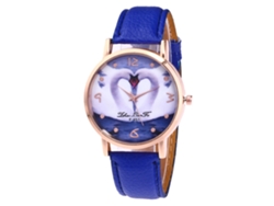 Reloj De Pulsera Para Estudiantes Con Correa De Pu Con Estampado De Corazón De Cisne Y Movimiento De Cuarzo Azul.