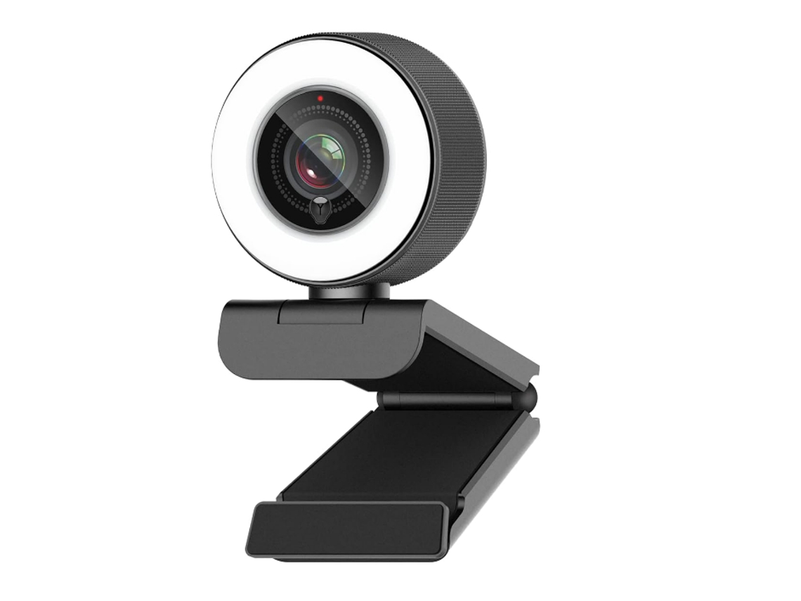 Cámara web HD 1080P con anillo de luz, enfoque automático USB 967 para PC y micrófono dual, Bestvite (negra)