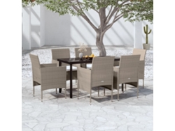 Juego de comedor de jardín de 7 piezas con cojines beige y negros de DKD Home Decor