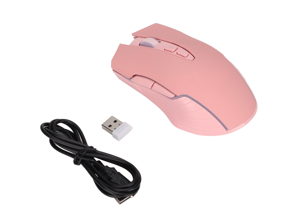 Ratón inalámbrico para juegos de 2,4 GHz con iluminación RGB, 5 niveles de DPI ajustables y diseño ergonómico y portátil.