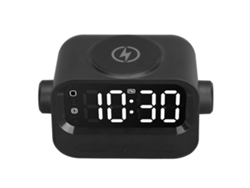 Caixa De Som Bluetooth Com Carregador Sem Fio 15w Relógio Despertador Luzes Rgb Portas Usb E 3.5mm Preto