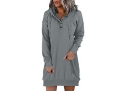 2026-vestido De Sudadera Con Capucha Para Mujer Vintage Otoño Invierno Botones Suelto Manga Larga S Gris