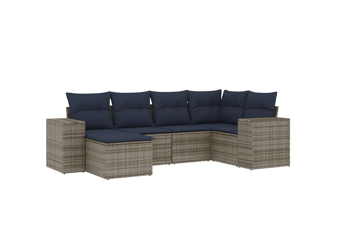Conjunto de sofás de jardín, 6 piezas, cojines, ratán gris. EXCLUSIVO DE MAISON.