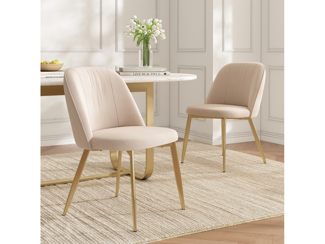Silla De Comedor Moderna En Terciopelo Beige Y Dorado.