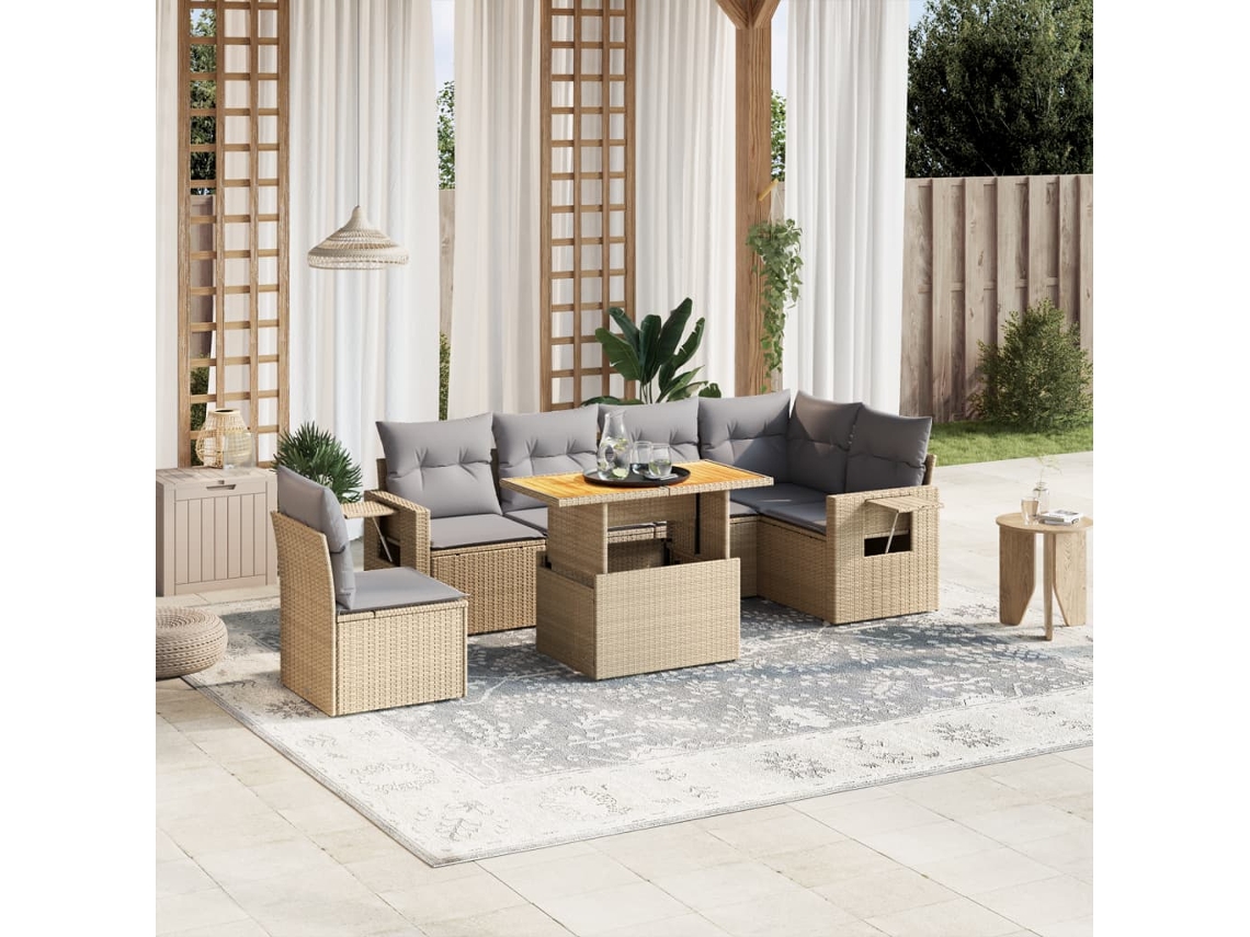 Conjunto de 7 sofás de jardín con cojines de mimbre beige de Dkd Home Decor