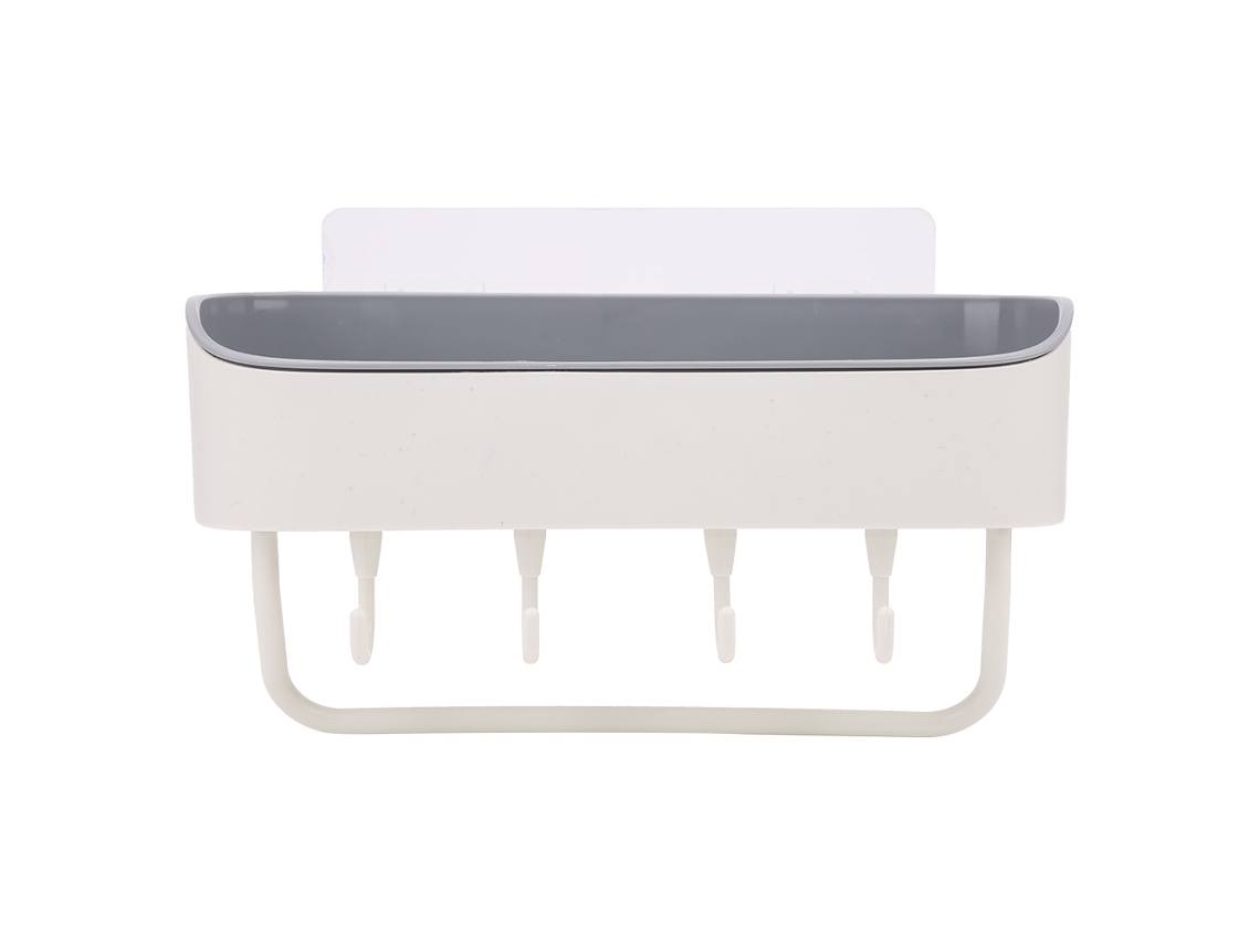 Estantería De Baño Sin Agujeros, Con Gancho Adhesivo Para Guardar Champú Y Gel De Ducha, Color Beige.