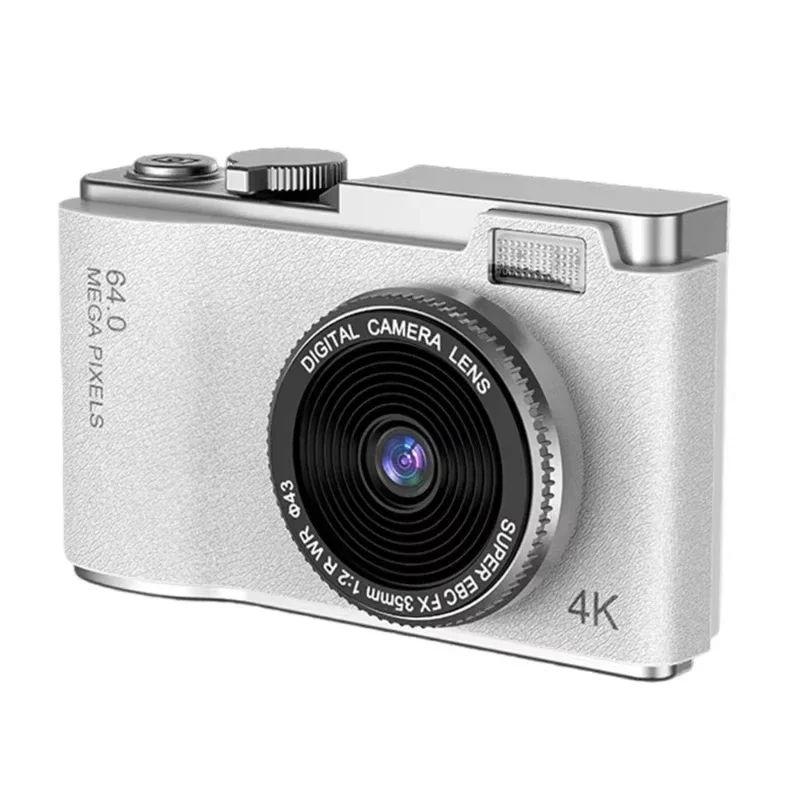 (Tarjeta blanca de 64 GB) Cámara digital con doble cámara frontal y trasera, enfoque automático y pantalla de 2,4 pulgadas.