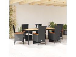 Juego de comedor de jardín de 7 piezas con cojines, mimbre sintético negro, DKD Home Decor