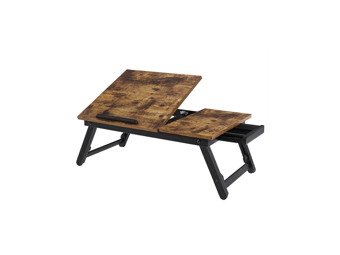 Mesa Auxiliar Plegable Regulable De Madera Y Bambú Para Portátil 23x55x35 Cm - Marrón