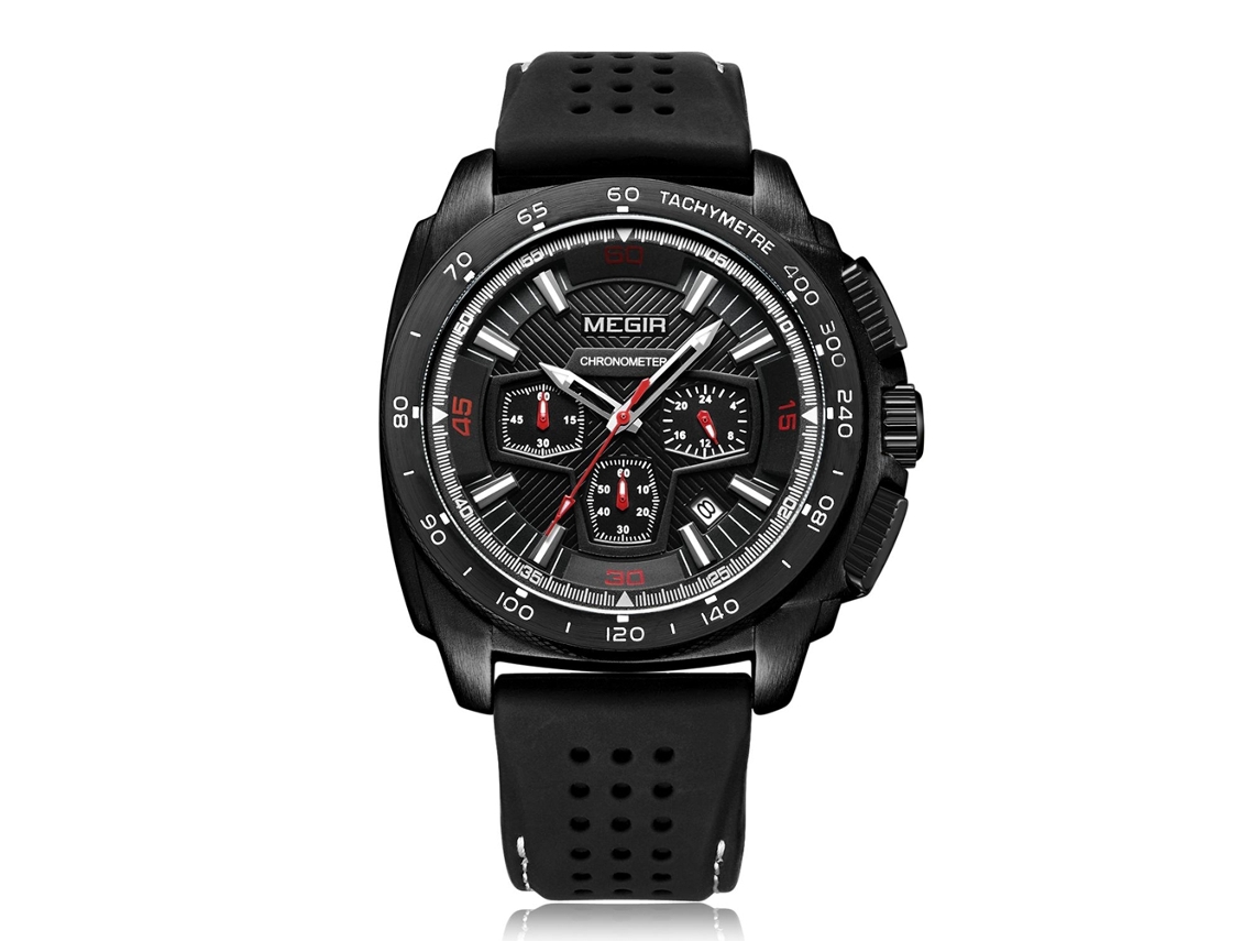 Reloj De Hombre Megir De Aleación Correa De Silicona Analógico Cuarzo Negro