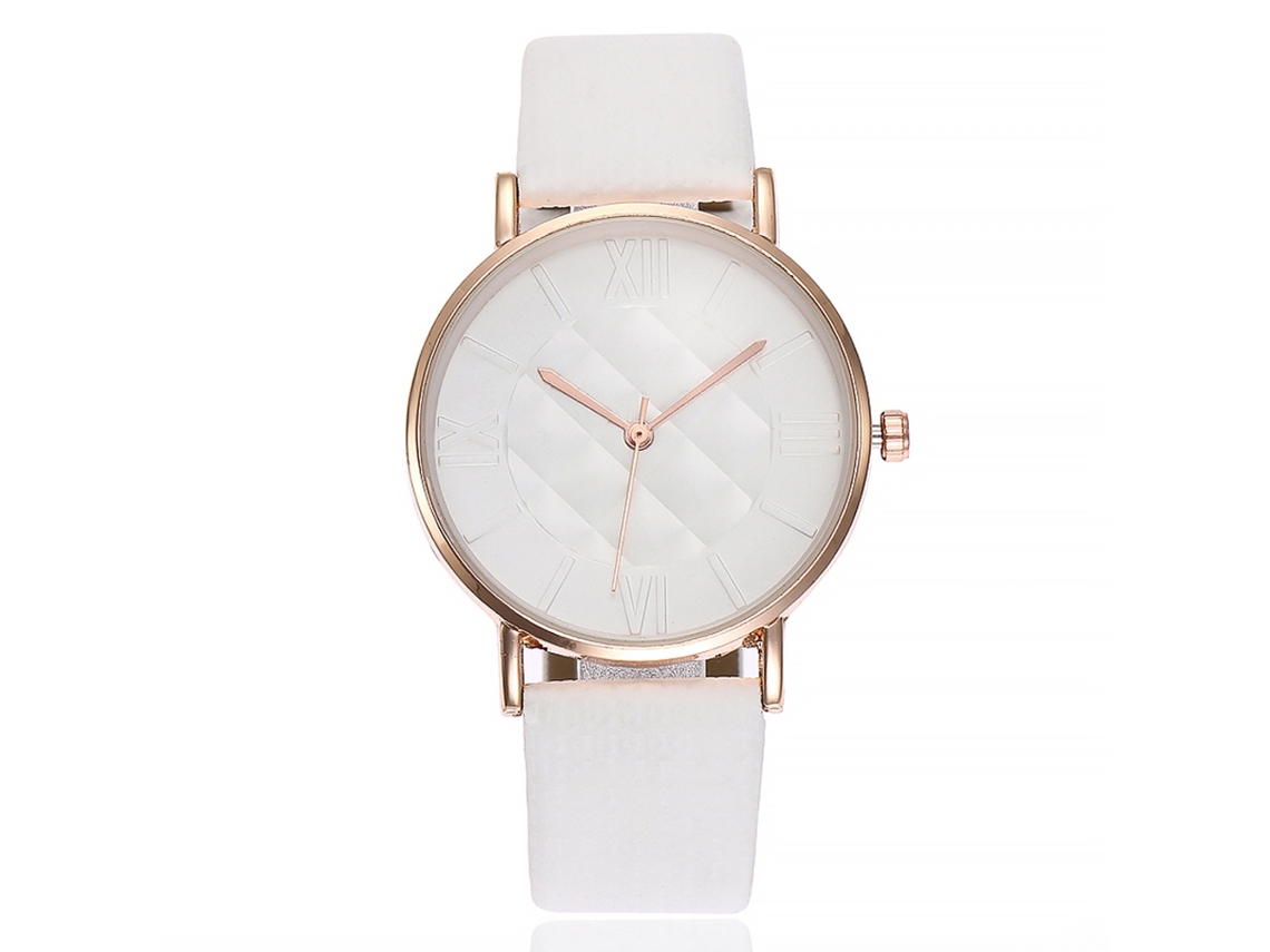 Reloj De Pulsera De Moda Para Mujer En Piel Sintética Con Esfera Redonda Y Movimiento De Cuarzo Blanco.