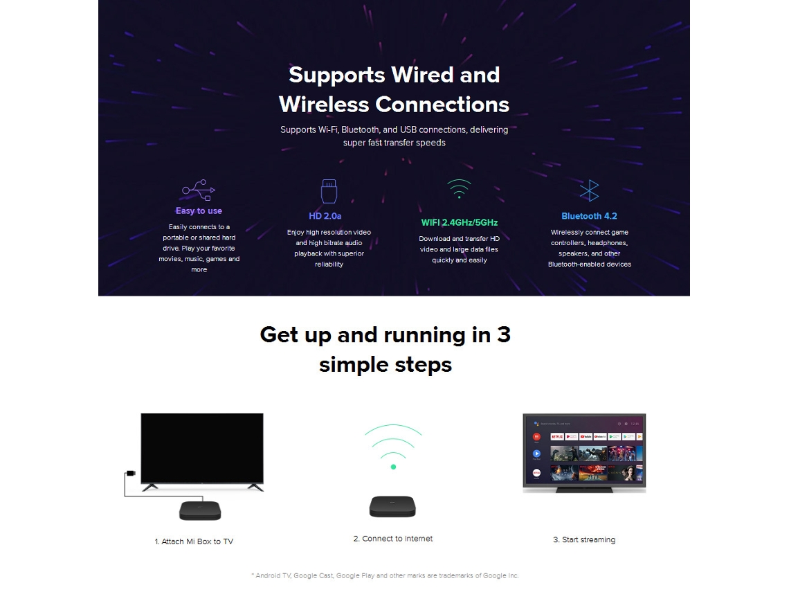 Xiaomi Mi Box S 4K HDR Android 8.1, versión global, 2 GB, 8 GB, color negro, Wi-Fi, TV Box dorado