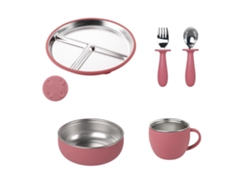Juego De Vajilla Infantil, 5 Piezas, Acero Inoxidable 304, Con Ventosa. Rosa Czhhmart