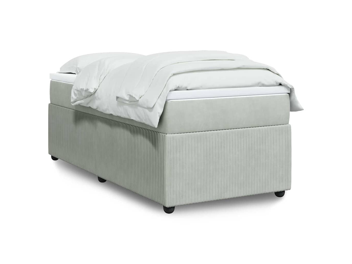 Cama Box Spring Con Colchón Terciopelo Gris Claro 90x190 Cm