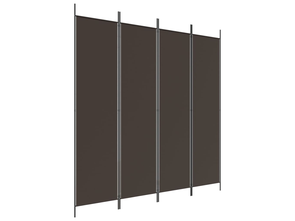 Biombo divisor de ambientes, 4 paneles, 200 x 200 cm, tela marrón y hierro, Dec030874