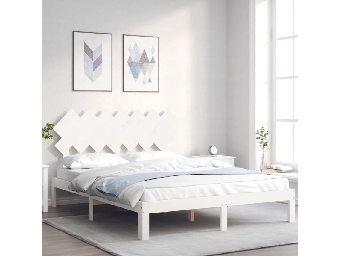 Estructura De Cama Sin Colchón Madera De Pino Blanca 140x190 Cm