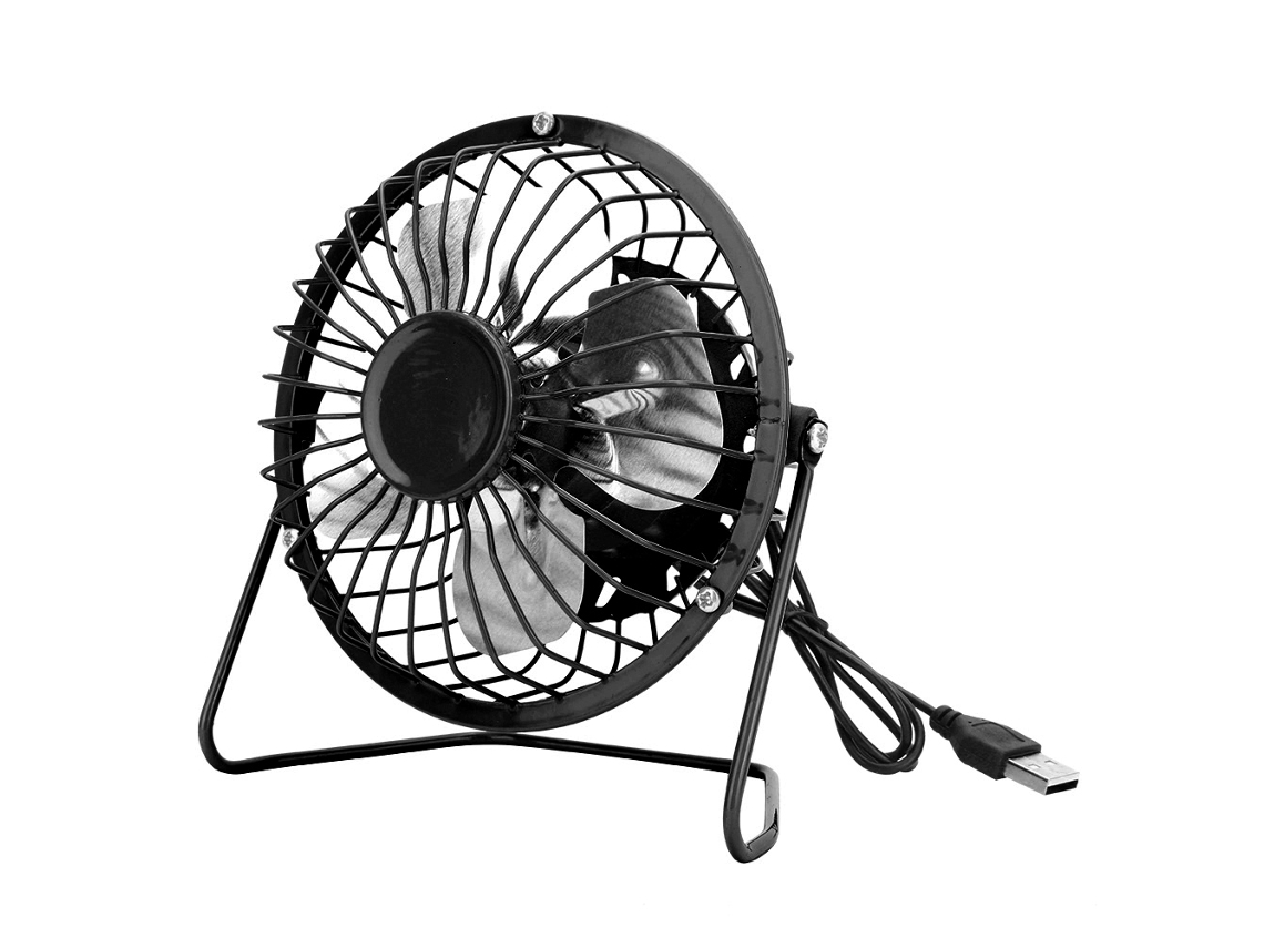 Ventilador de escritorio USB portátil, hierro forjado, negro.
