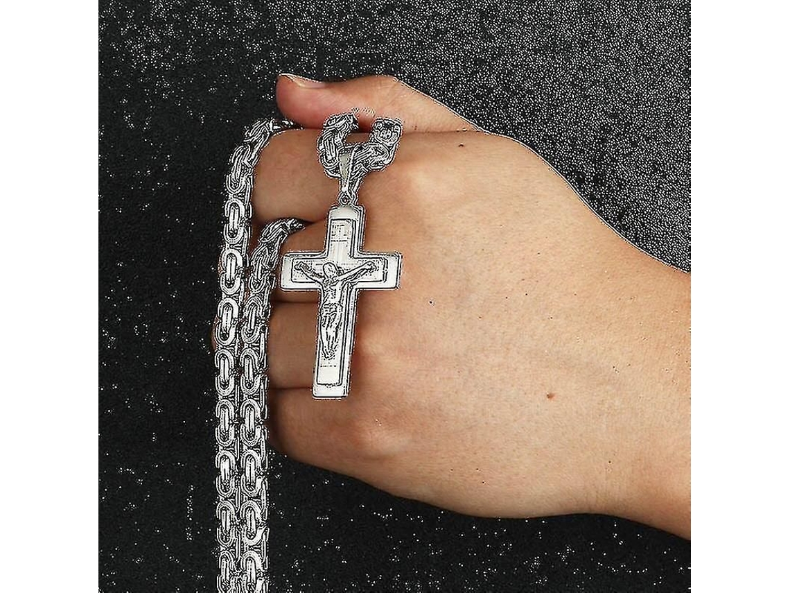 2026-collar De Cruz De Jesús De Acero Inoxidable Cadena Larga Bizantina Para Hombres Joyería Cristiana Pendiente