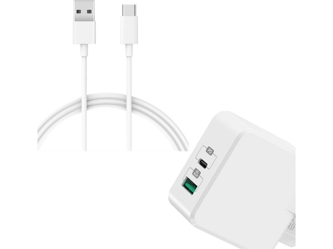 Cargador + Cable PHONESHIELD Fast Charge para Motorola one Hyper (USB/USB-C - 30 W - 1 m - Blanco)