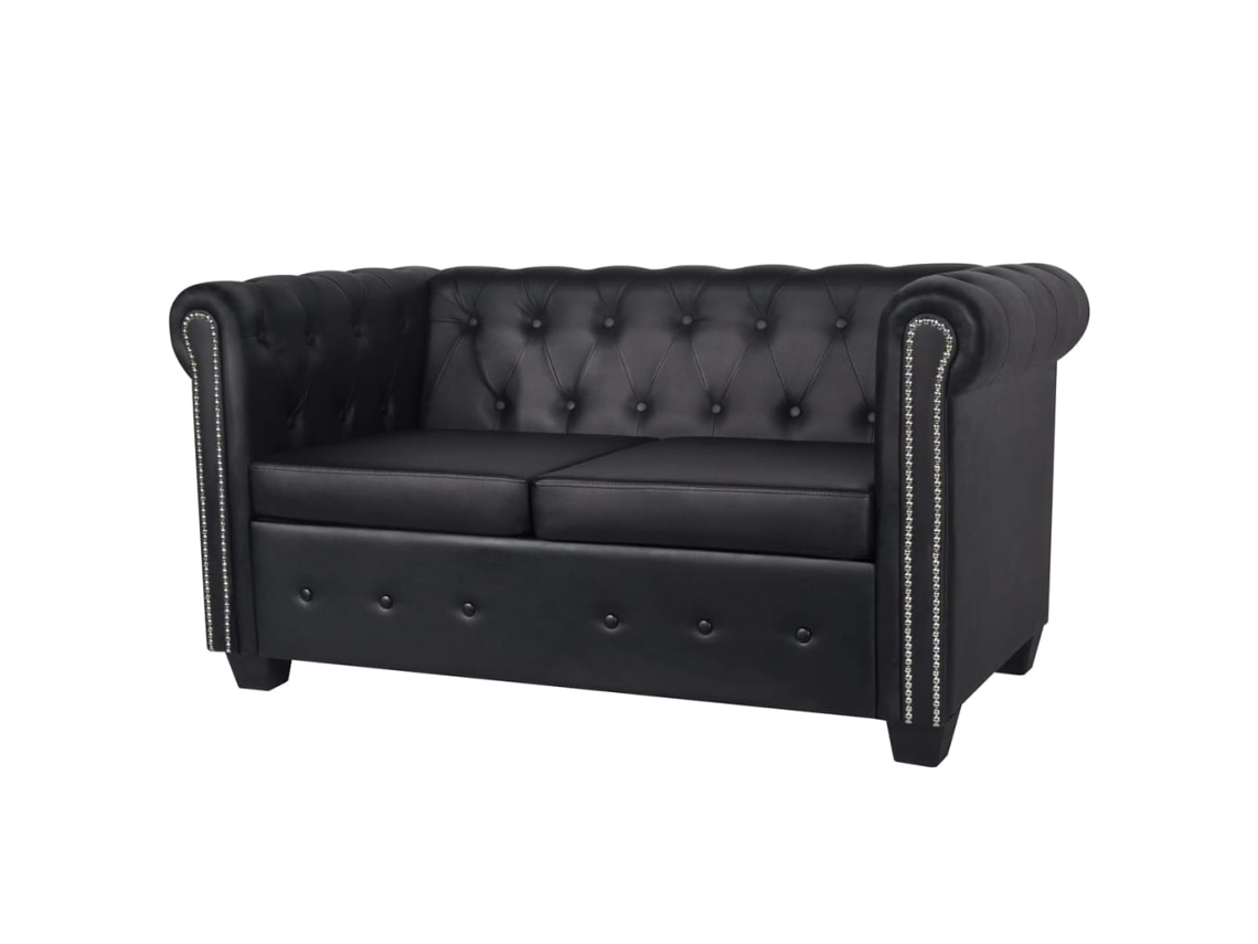 Sofá Chesterfield de 2 plazas en piel sintética negra, DKD HOME DECOR
