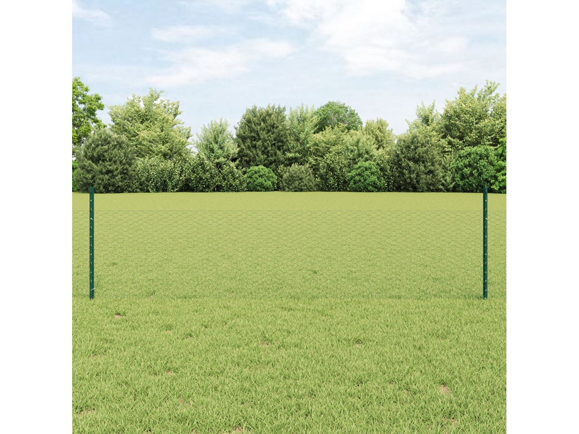 11 postes de canal en U de acero verde de 60 cm, valla hexagonal verde de 0,5 x 10 m, Lovely Home
