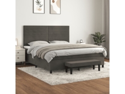 Cama Box Spring Con Colchón Terciopelo Gris Oscuro 160x200 Cm