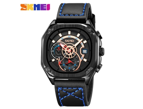 Relojes para Hombres Reloj de Cuarzo Multifuncional de Cuero Reloj de Pulsera Cuadrado Impermeable-Azul LUUCOZK