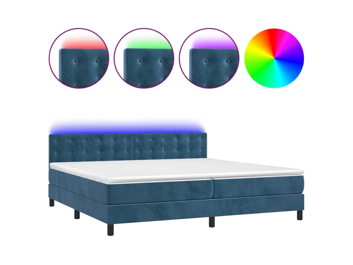 Maison Exclusive - Cama Box Spring Colchón Y Led Terciopelo Azul Oscuro 200x200 Cm