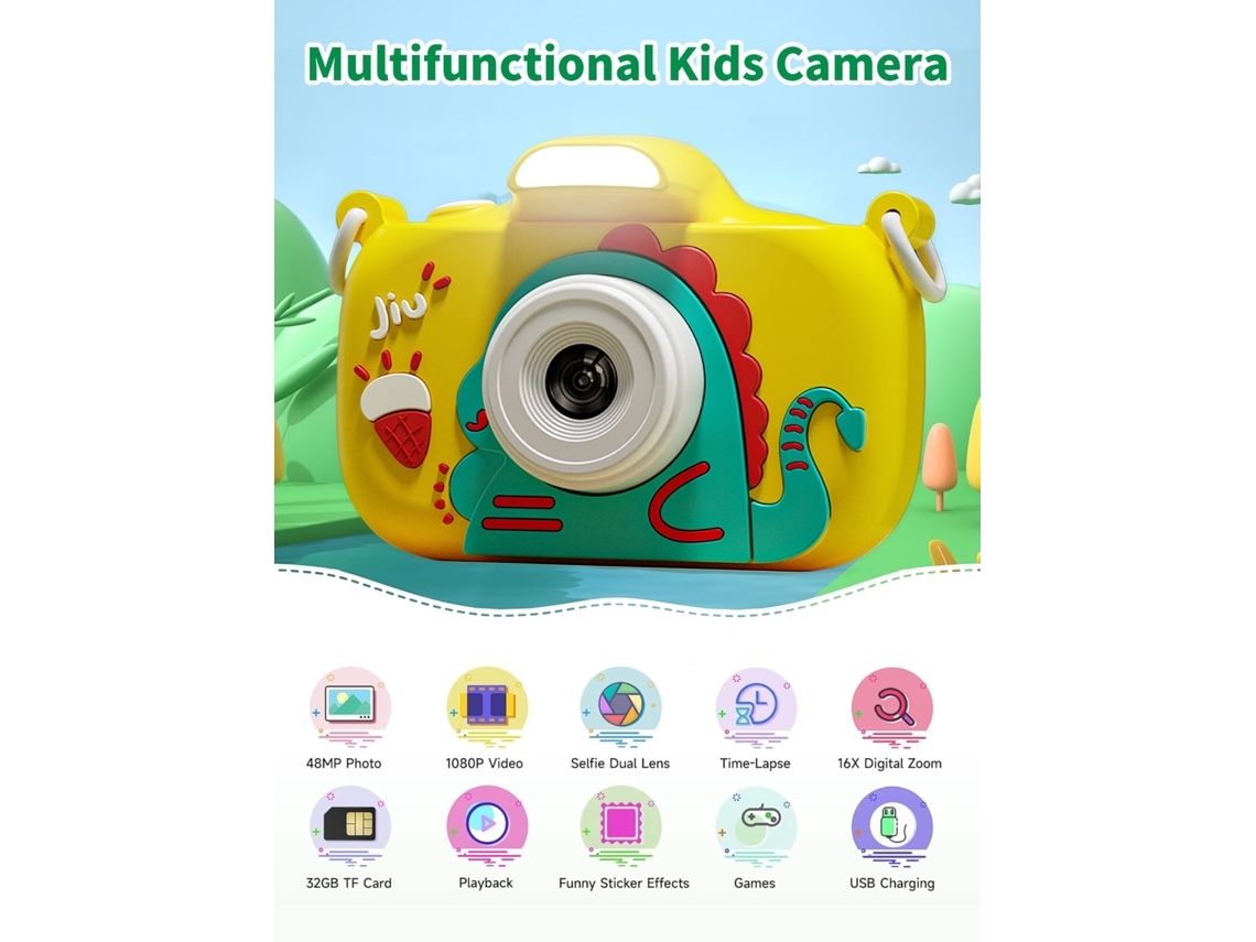 Cámara digital para niños 1080p HD, pantalla HD de 2,4 pulgadas, amarilla Yemaesre