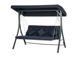 Columpio Jardín 3 Plazas Toldo Ajustable 198x118x168cm Azul Oscuro