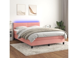Cama Box Spring Colchón Y Led Terciopelo Rosa 140x200 Cm