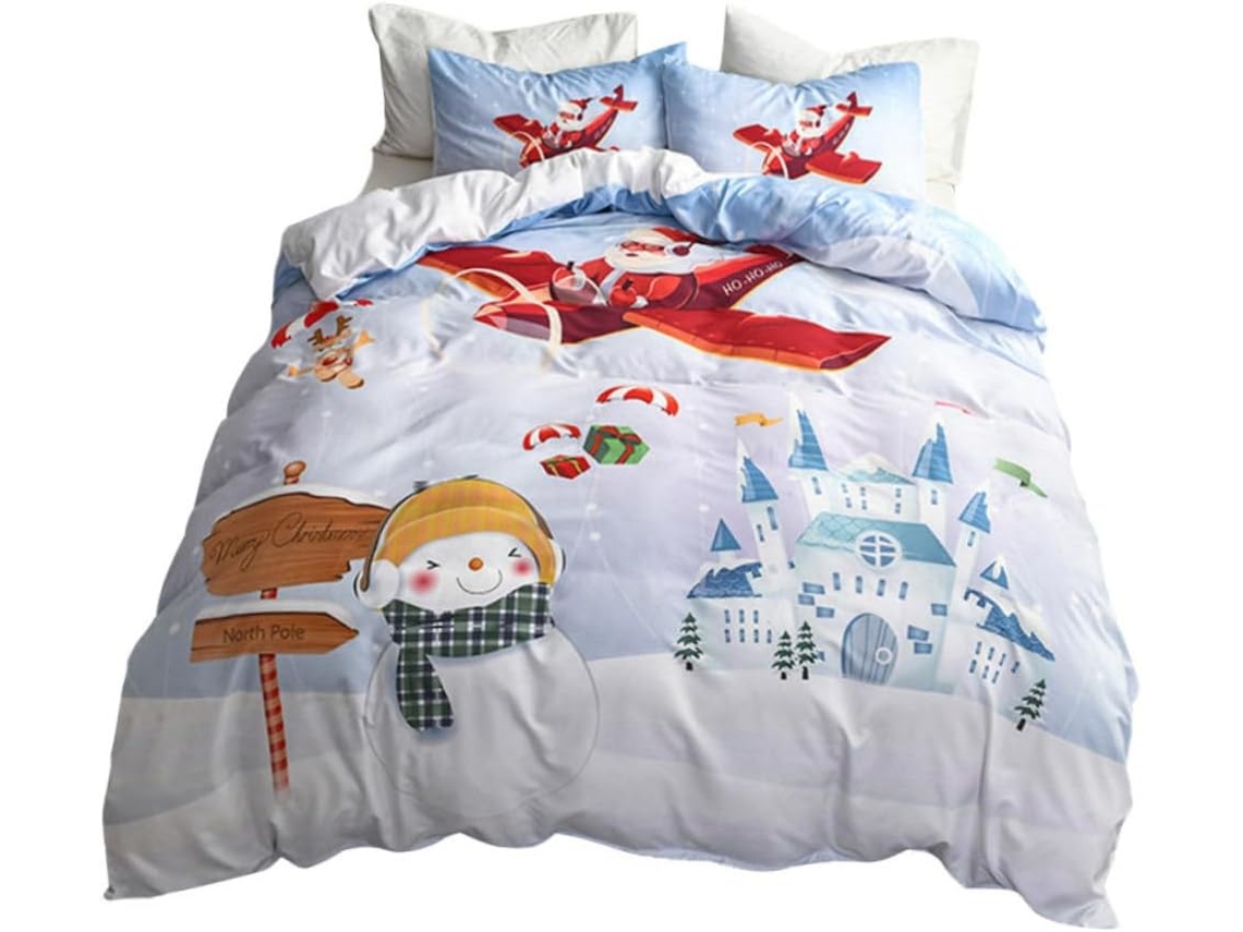 Juego De Ropa De Cama Navideño De 3 Piezas, Tamaño Matrimonial 200x230 Cm, Poliéster Grueso, Funda Nórdica Y Fundas De Almohada.