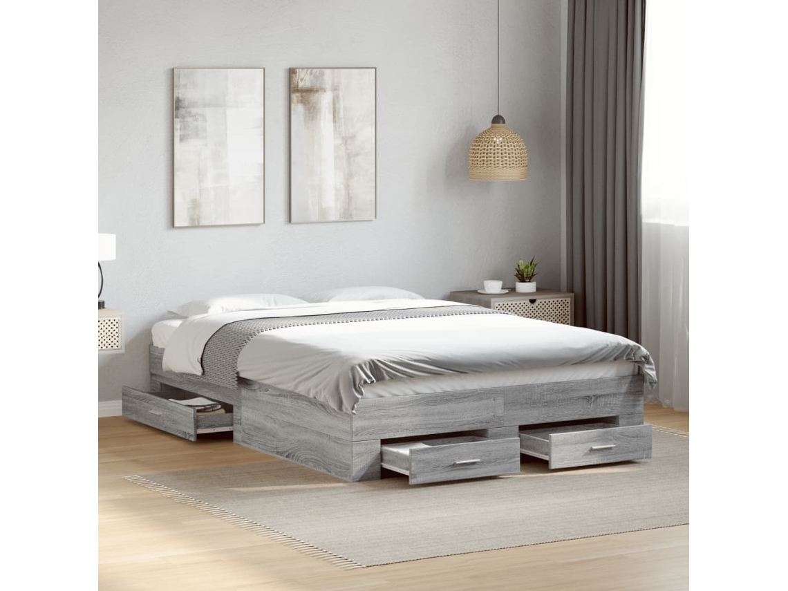 Cama Con Cajones Madera Ingeniería Gris Sonoma 140x190 Cm