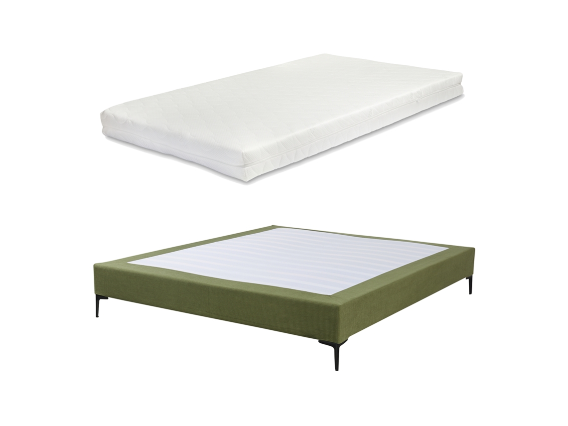 Cama con Colchón de Matrimonio Lilla Pana [EN.CASA] Terciopelo Verde (180x200cm)