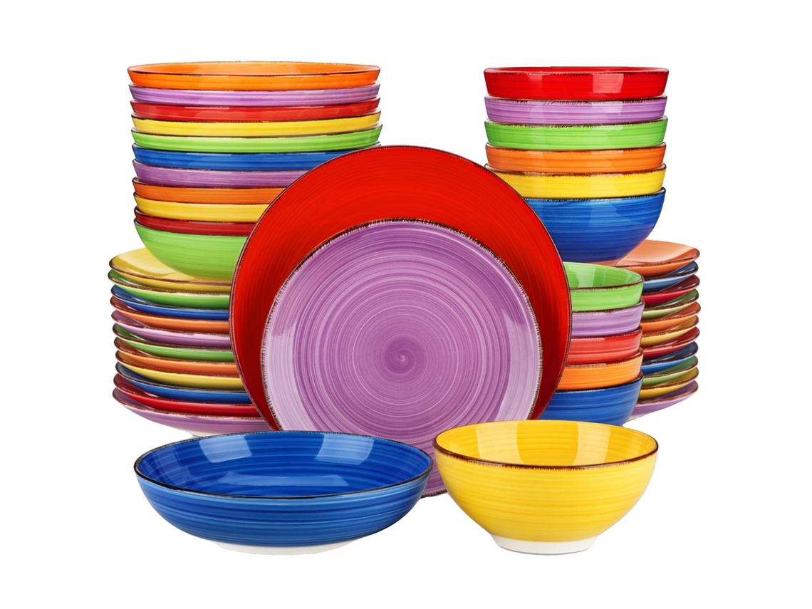 Juego de vajilla de cerámica, 48 piezas, elegante diseño en espiral, 48 piezas coloridas